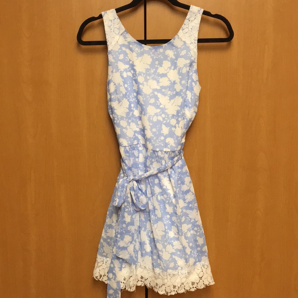 Flower Patterned Blue Dress